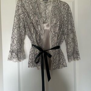 R&M Richards Black Lace Jacket with Gold Satin Top